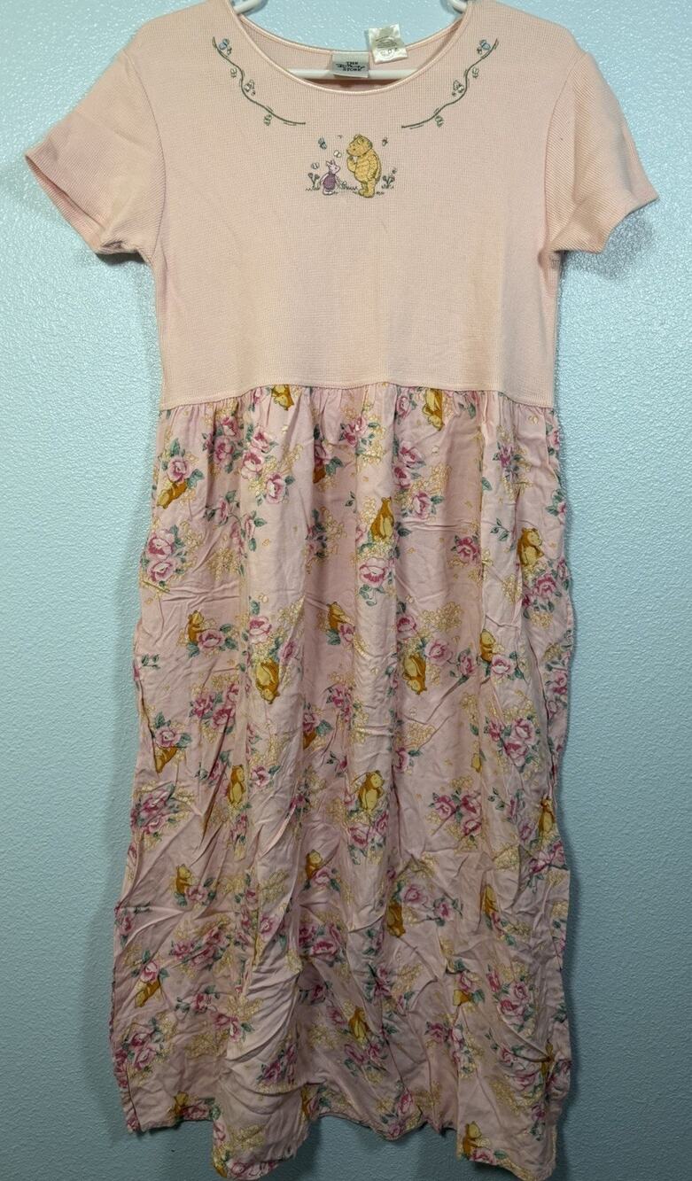 Vintage Disney Store Classic Pooh Piglet Pink Floral Dress Women’s S Cottage